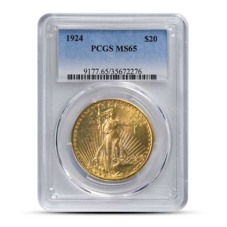 1924 $20 Saint Gaudens Gold Double Eagle Coin PCGS MS65